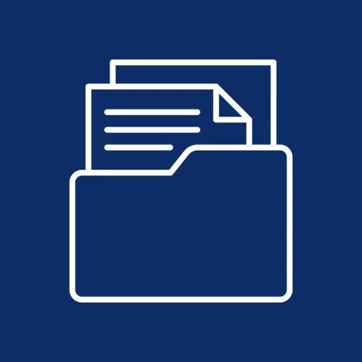 Grafik einer weißen Zeichnungen eines Ordners auf dunkelblauem Hintergrund.